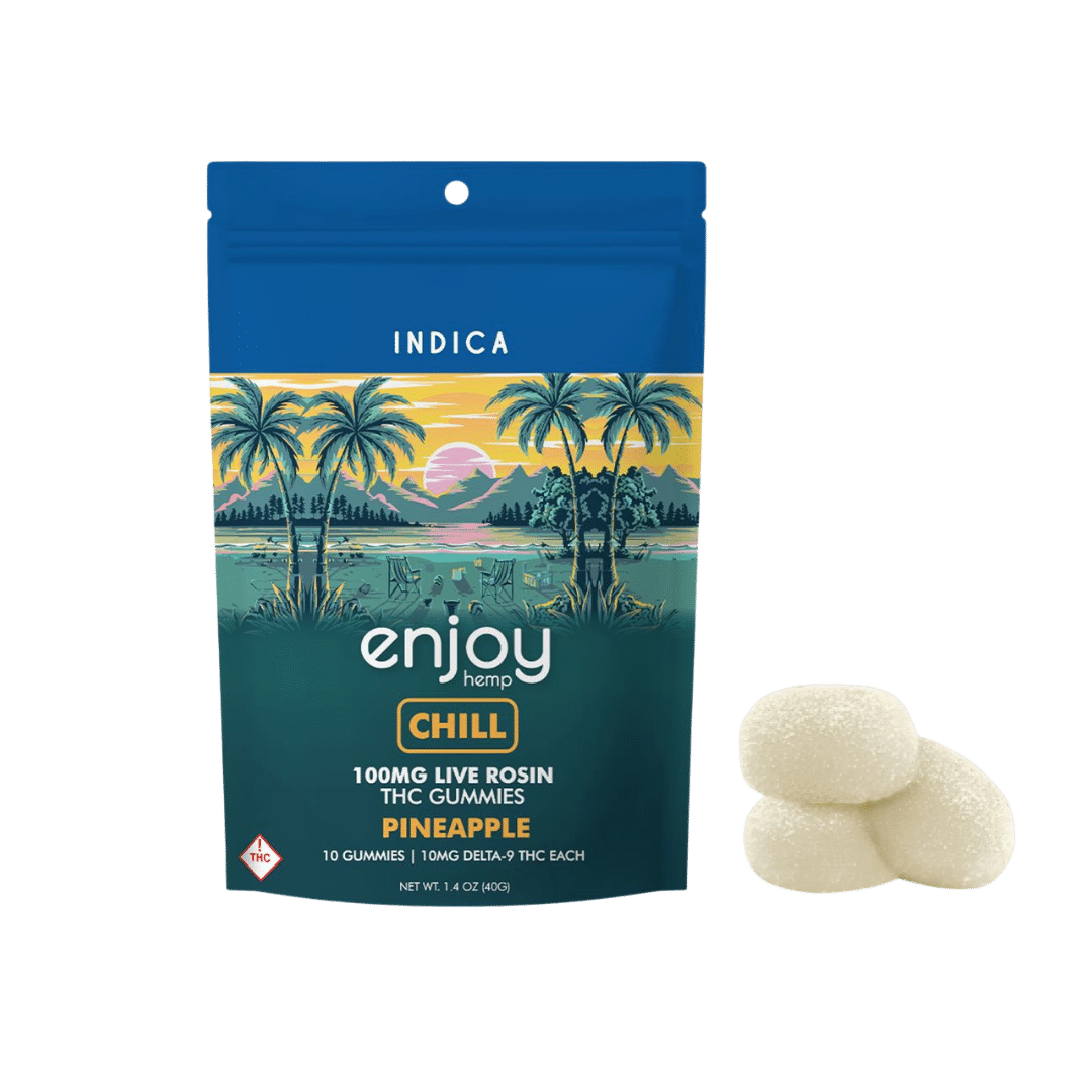 Live Rosin 100mg Delta 9 Gummies for Chill - Indica-Infused Pineapple - 10 Gummies | 10mg each (1)