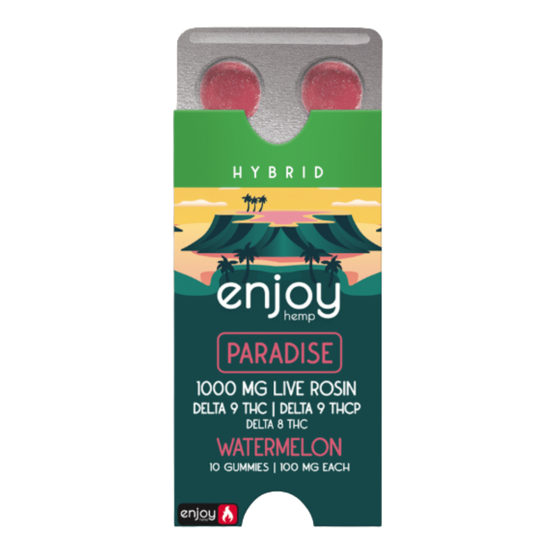 Live Rosin THCP + D9 + D8 Gummies for Paradise - 1000mg - Watermelon (Hybrid) - 10 Gummies | 100mg each