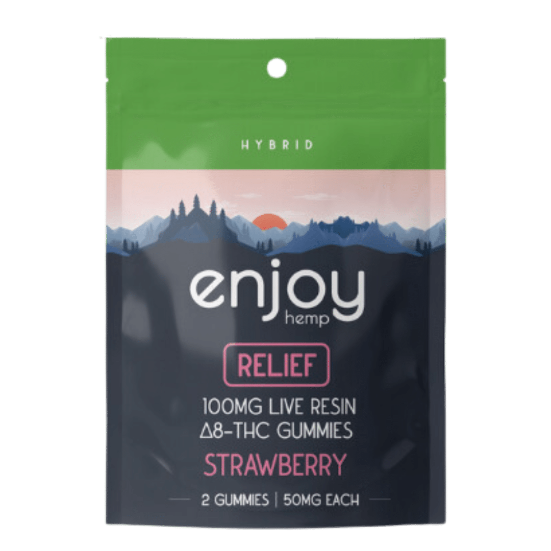 Live Resin 100mg Delta 8 Gummies for Relief - Hybrid-Infused Strawberry - 2 Gummies | 50mg each